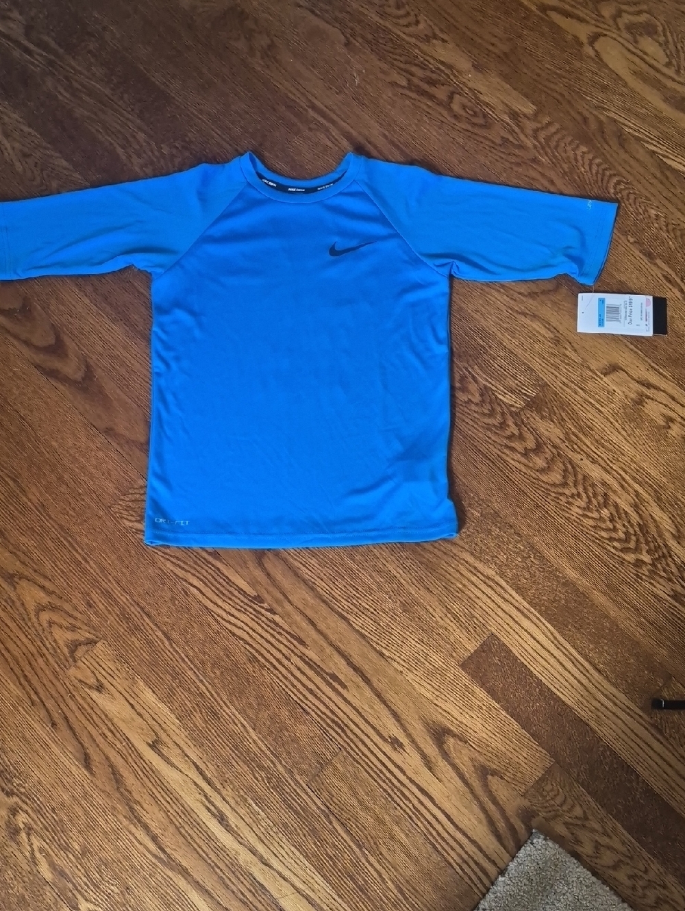 NWT Nike Kids Blue Short-Sleeve Swim Rashguard, Size Medium